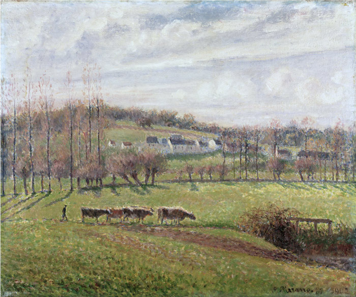 毕沙罗（Camille Pissarro）高清作品-牛群与原野