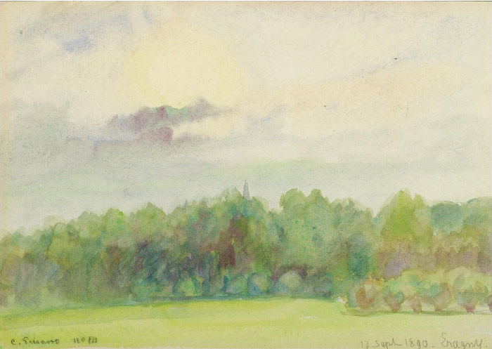毕沙罗（Camille Pissarro）高清作品-茂密树林水彩