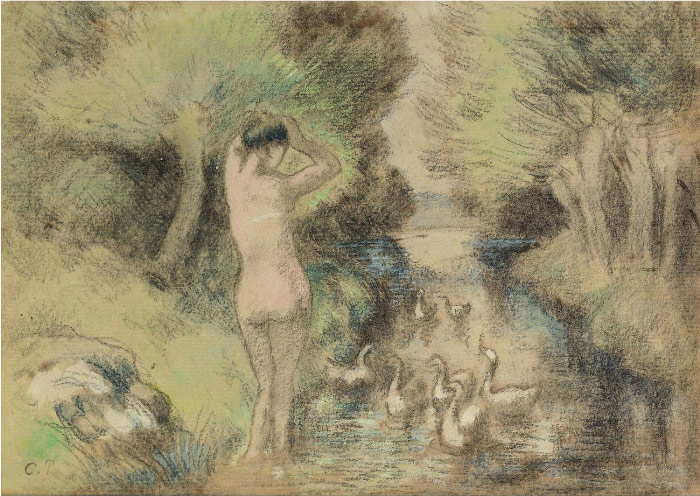 毕沙罗（Camille Pissarro）高清作品-女人与鹅