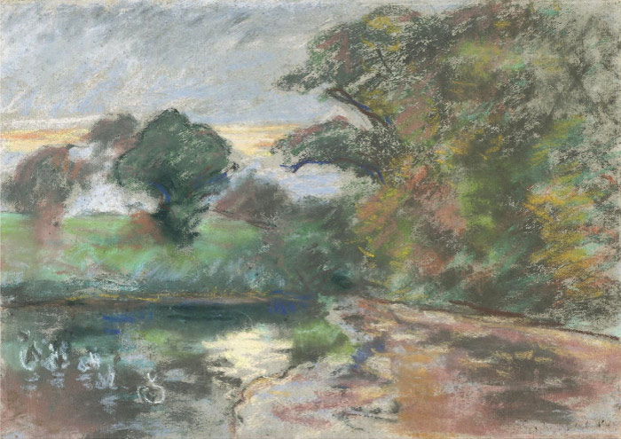 毕沙罗（Camille Pissarro）高清作品-水塘与鹅