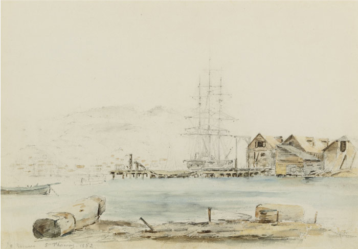 毕沙罗（Camille Pissarro）高清作品-船与码头