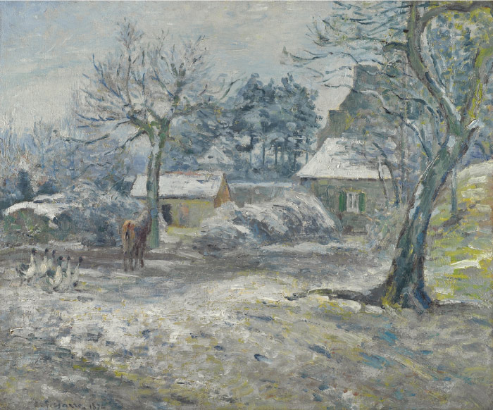 毕沙罗（Camille Pissarro）高清作品 -大雪以及树下的马