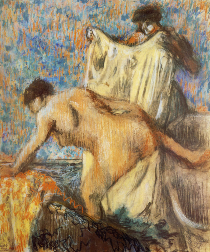 埃德加·德加(Edgar Degas)高清作品-女人从柔和的浴缸里出来 1898年