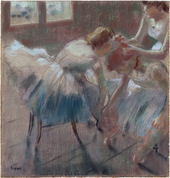 埃德加·德加（Edgar Degas）高清作品-三位舞者在为课堂做准备