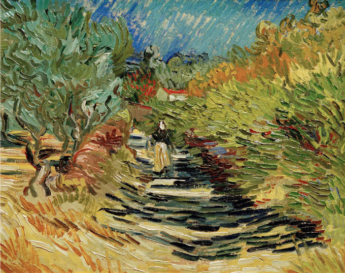梵高（Vincent van Gogh）高清作品 –A Road at Saint Remy with Female Figure