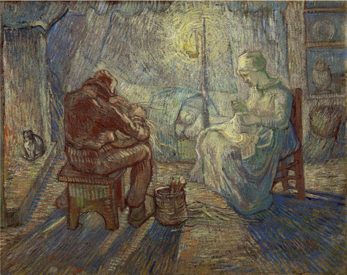 梵高（Vincent van Gogh）高清作品 –Evening (after Millet)