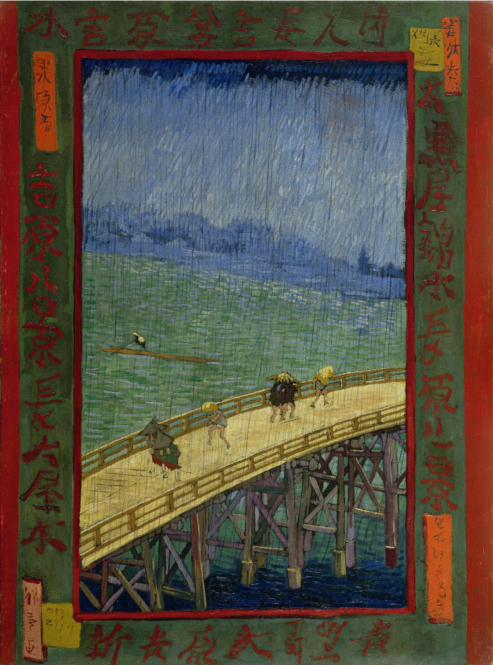 梵高（Vincent van Gogh）高清作品 –Bridge in the rain after Hiroshige (October 1887   November 1887)