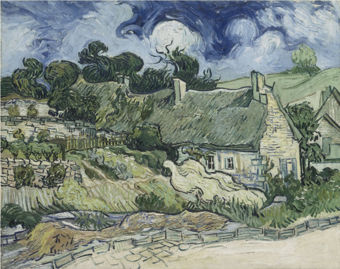 梵高（Vincent van Gogh）高清作品 – 带茅草屋顶的房子 Houses with Thatched Roofs, Cordeville