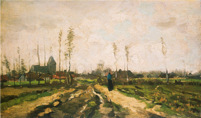 梵高（Vincent van Gogh）高清作品 –教堂和农场景观 Landscape with Church and Farms