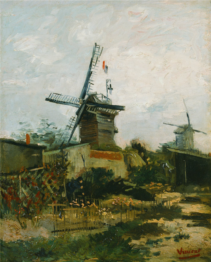 梵高（Vincent van Gogh）高清作品 –蒙马特的风车 Windmills on Montmartre 1886