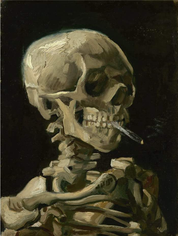 梵高（Vincent van Gogh）高清作品 –烧着烟的骷髅 Skull with Burning Cigarette