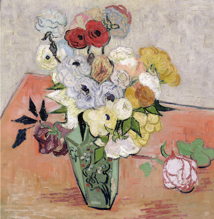 梵高（Vincent van Gogh）高清作品 –日本玫瑰银莲花与花瓶 Japanese Vase with Roses and Anemones