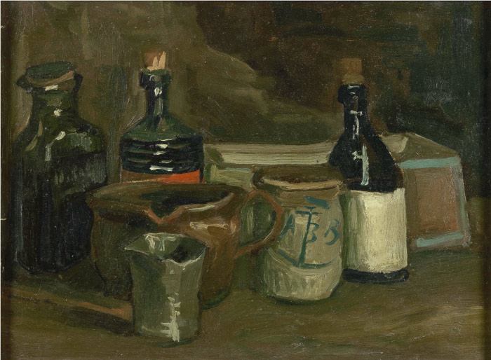 梵高（Vincent van Gogh）高清作品 –瓶子和陶器的静物 Still Life with Bottles and Earthenware