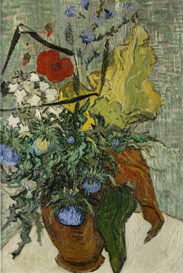梵高（Vincent van Gogh）高清作品 –花瓶里的野花和蓟 Wild Flowers and Thistles in a Vase