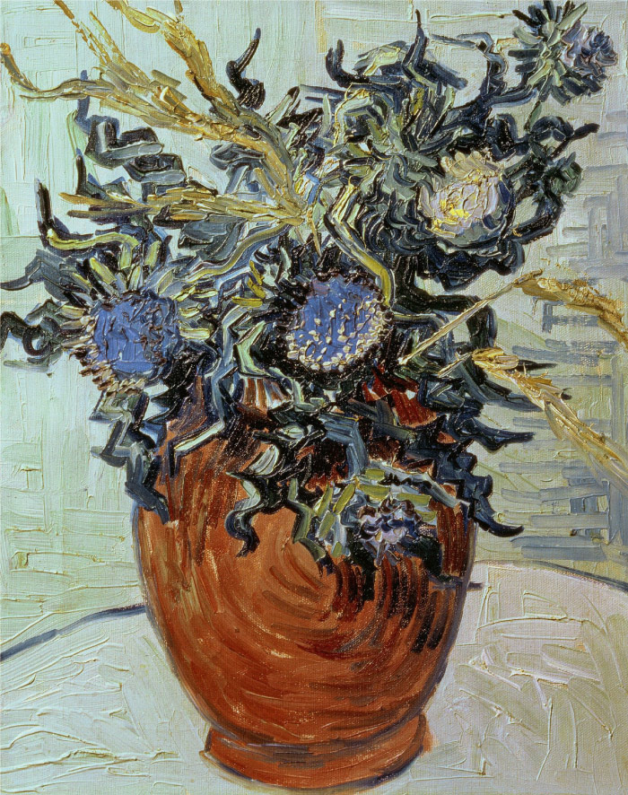 梵高（Vincent van Gogh）高清作品 –花瓶与花 Vase with Flower and Thistles