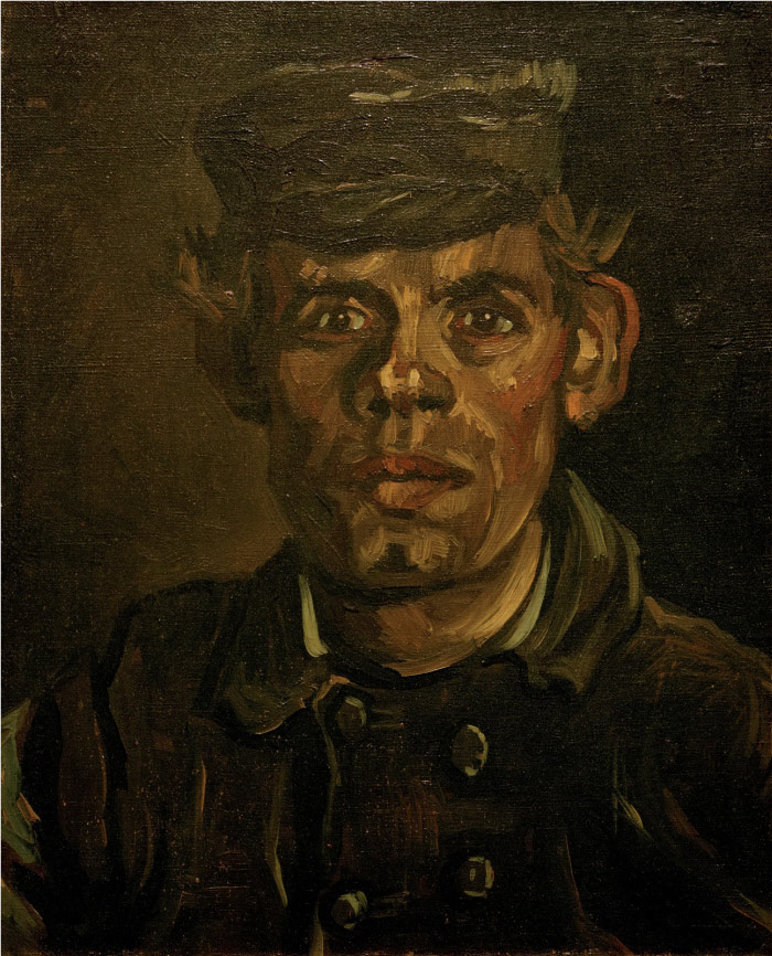 梵高（Vincent van Gogh）高清人物-戴着尖顶帽的年轻农民的头像 Head of a Young Peasant in a Peaked Cap