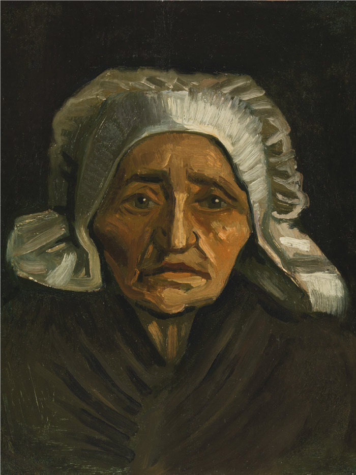 梵高（Vincent van Gogh）高清人物-白帽老农妇头像 Head of an Old Peasant Woman with White Cap