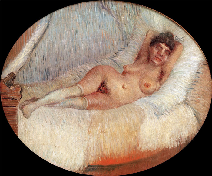 梵高（Vincent van Gogh）高清人物-裸体女人躺在床上 Nude Woman on a Bed