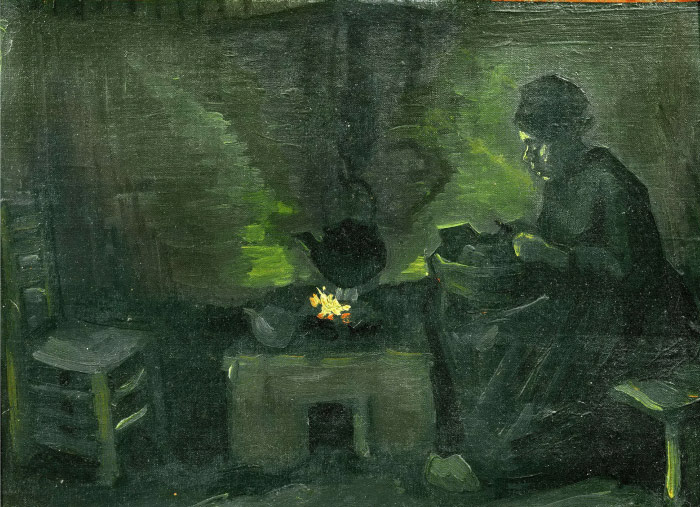 梵高（Vincent van Gogh）高清人物-壁炉旁的农妇 Peasant Woman by the Fireplace
