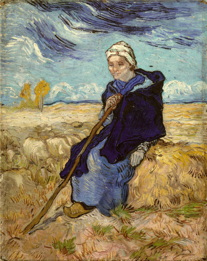 梵高（Vincent van Gogh）高清人物-牧羊女 The Shepherdess (after Millet)