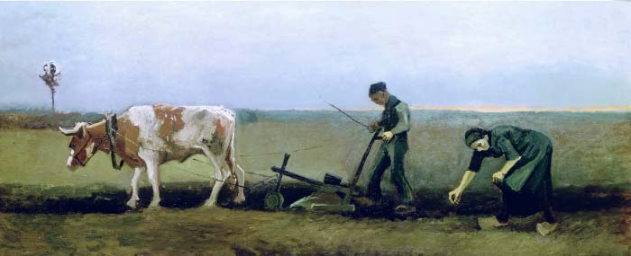 梵高（Vincent van Gogh）高清作品-农夫和女人种土豆 Ploughman with Woman Planting Potatoes