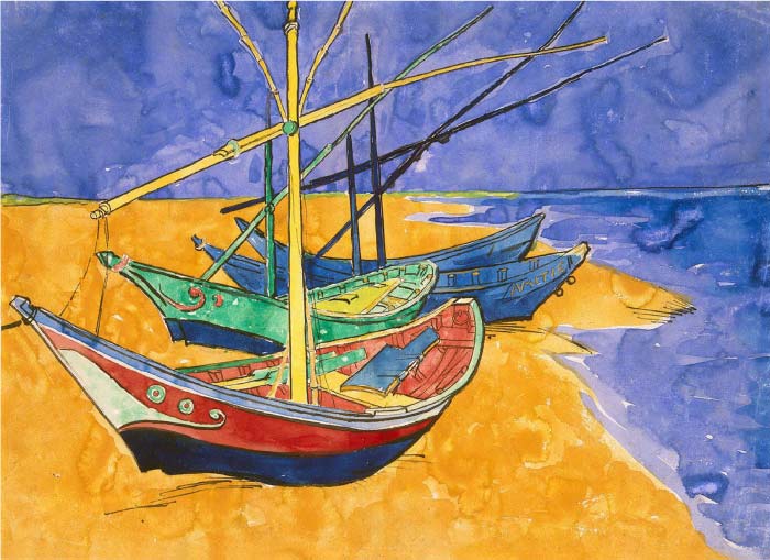 梵高（Vincent van Gogh）高清作品-海滩上的渔船 Fishing Boats on the Beach