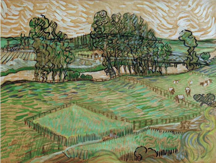 梵高（Vincent van Gogh）高清作品-大分之桥景观 Landscape with Bridge across the Oise
