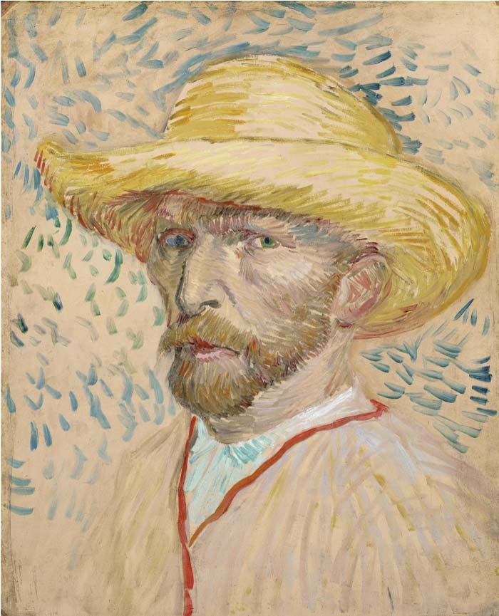 梵高（Vincent van Gogh）高清作品-草帽自画像 Self portrait with straw hat (March 1887   June 1887)