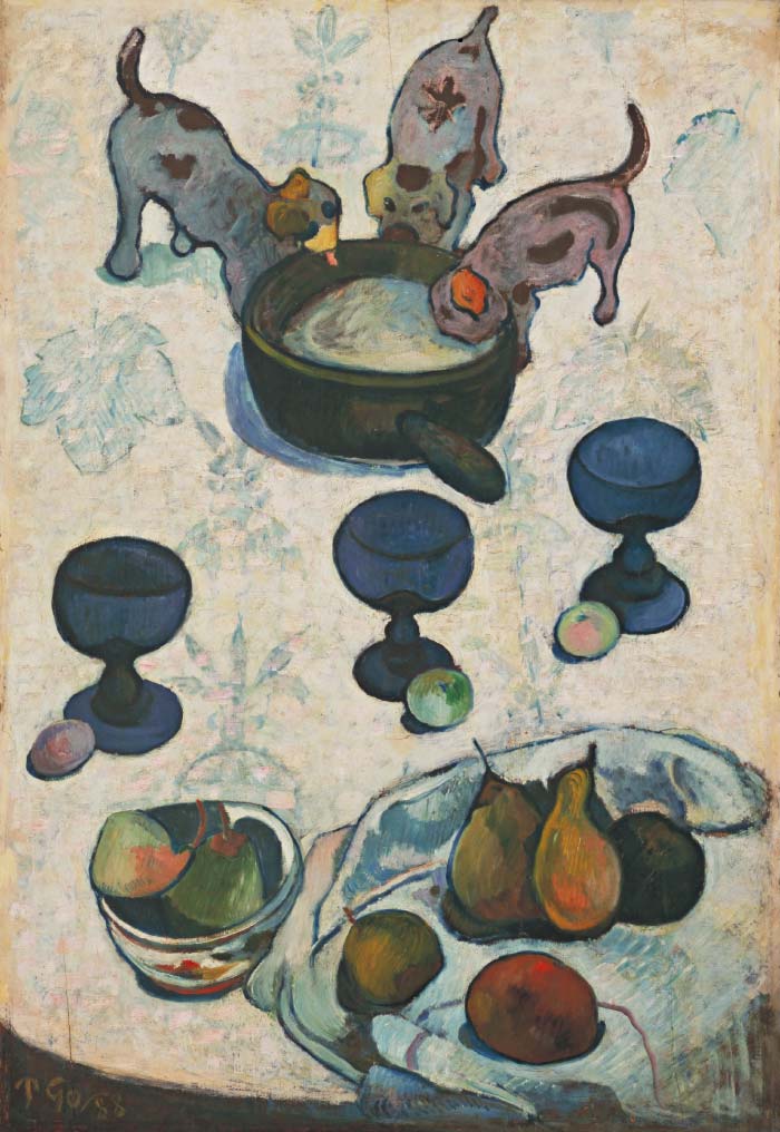 保罗·高更（Paul Gauguin）高清作品-静物与三只狗油画