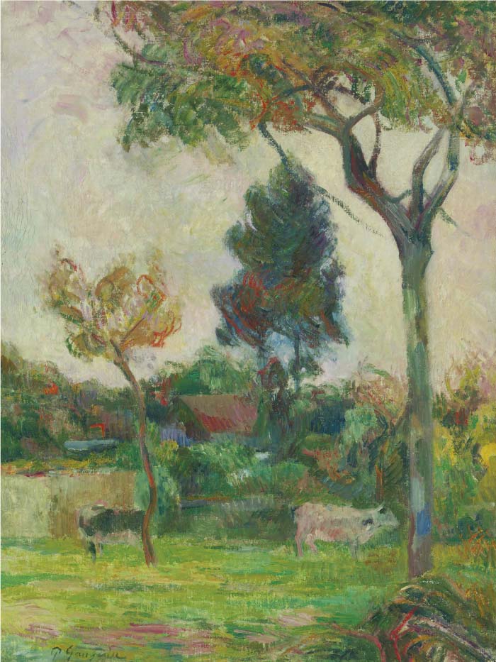 保罗·高更（Paul Gauguin）高清作品-树下的两头牛
