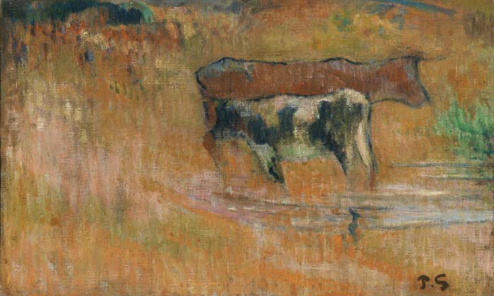 保罗·高更（Paul Gauguin）高清作品-两头吃草的水牛