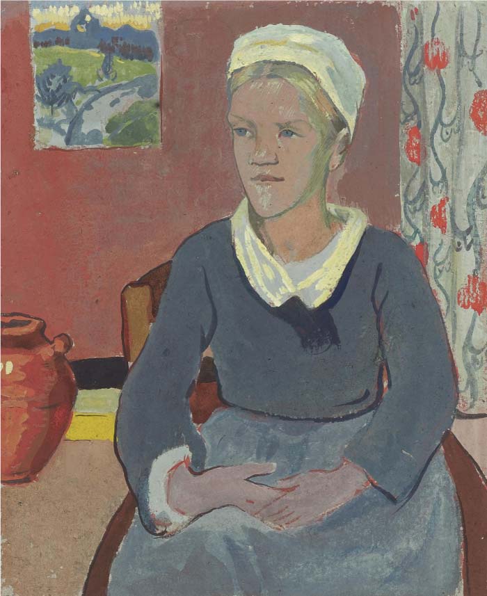 保罗·高更（Paul Gauguin）高清作品-坐着带白帽子的女人