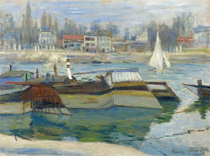 克洛德·莫奈(Claude Monet)高清作品-《阿斯尼尔的小船》 The Boats in Asnieres, 1873