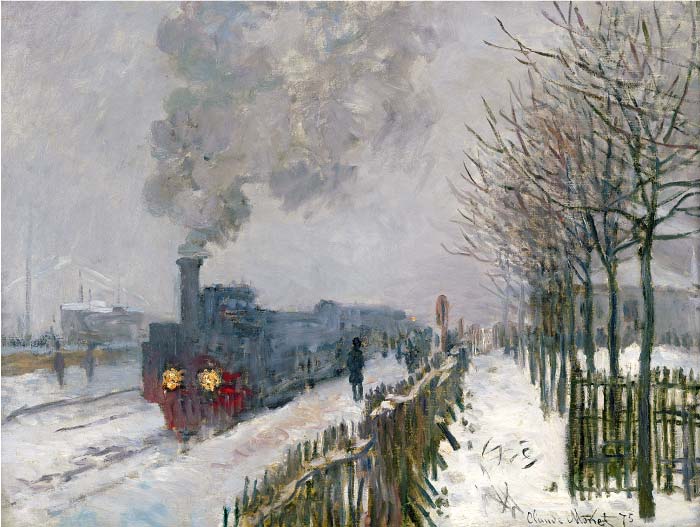 克洛德·莫奈(Claude Monet)高清作品-雪地里的火车 Train in the Snow, the Locomotive, 1875