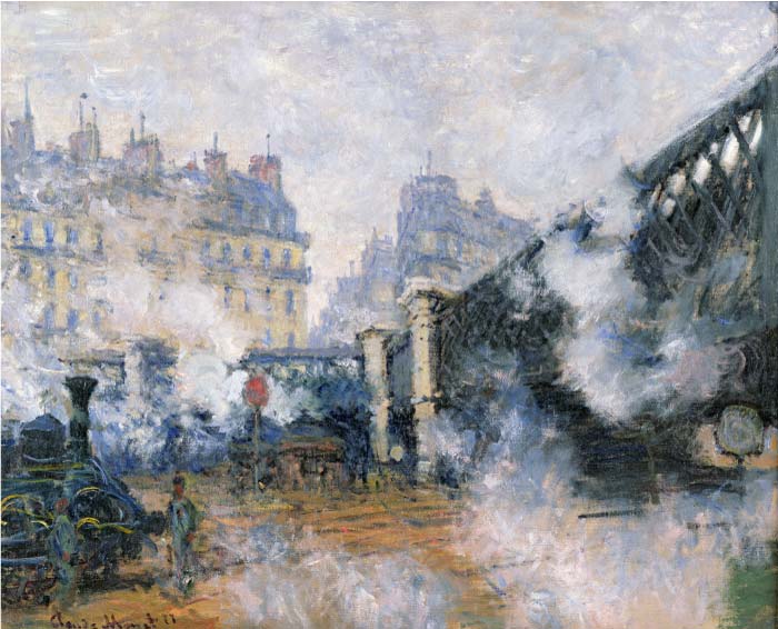 克洛德·莫奈（Claude Monet）高清作品-圣拉扎尔车站 Saint Lazare Station, The Pont de l'Europe, 1877