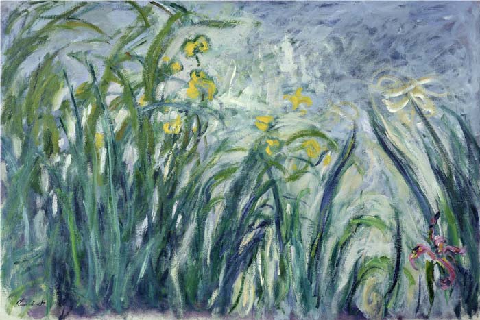 克洛德·莫奈（Claude Monet）高清作品- 黄色和紫色鸢尾花 Iris jaunes et mauves, 1924-1925