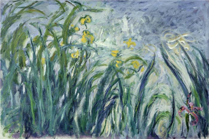 克洛德·莫奈(Claude Monet)高清作品- 黄色和紫色鸢尾花 Iris jaunes et mauves, 1924-1925