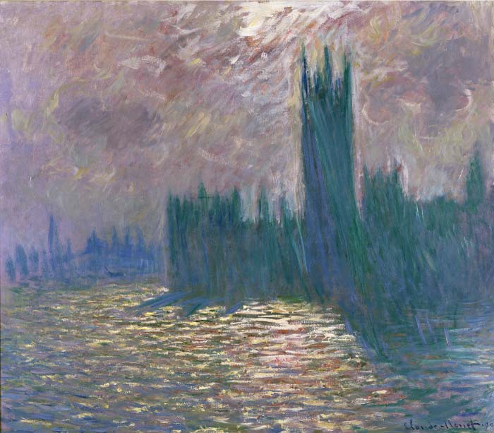 克洛德·莫奈（Claude Monet）高清作品-国会大厦，泰晤士河倒影 Houses of Parliament, Reflection of the Thames