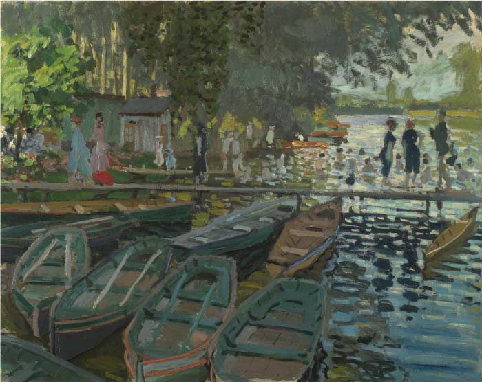 克洛德·莫奈（Claude Monet）高清作品-La Grenouillere的沐浴者 Bathers at La Grenouillere, 1869
