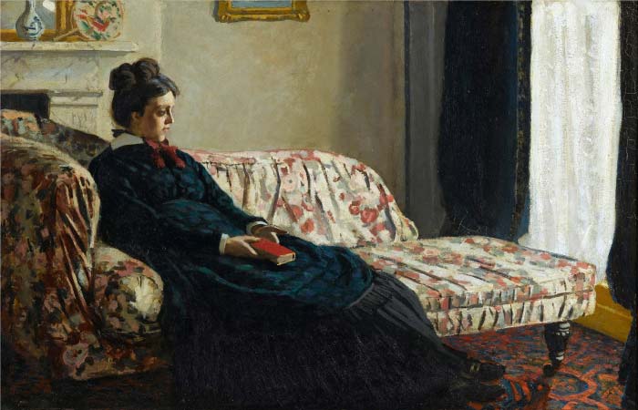 克洛德·莫奈（Claude Monet）高清作品-冥想，莫奈夫人坐在沙发上