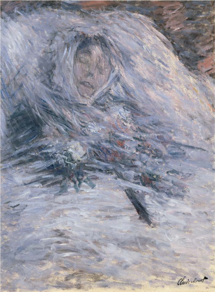 克洛德·莫奈(Claude Monet)高清作品-卡米尔·莫奈在她的床上 Camille Monet on her Deathbed (1879)