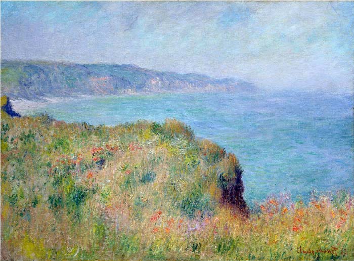 克洛德·莫奈（Claude Monet）高清作品-Pourville附近的悬崖  Cliff near Pourville (1882)