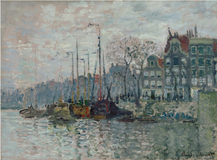 克洛德·莫奈(Claude Monet)高清作品-克罗姆的景色 View of the Prins Hendrikkade and the Kromme … 1874