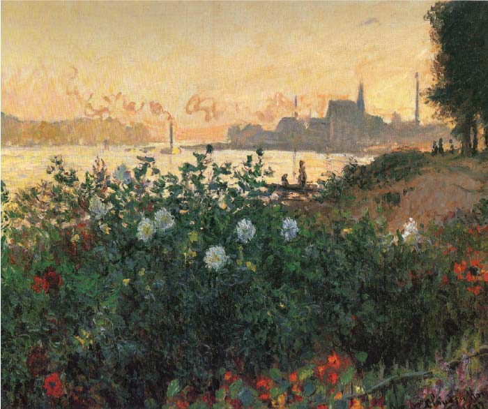 克洛德·莫奈（Claude Monet）高清作品-阿根特伊 Flowered_Riverbank, Argenteuil (1877)
