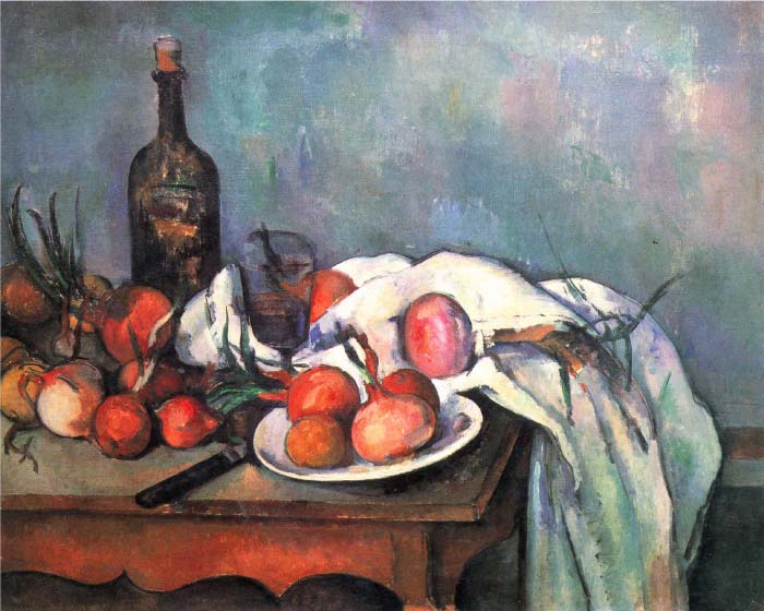 保罗·塞尚(Paul Cézanne)超清作品_带红洋葱的静物