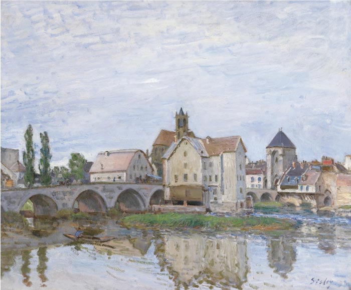 阿尔弗雷德·西斯利（Alfred Sisley）高清作品- 《四月早晨的莫瑞桥》