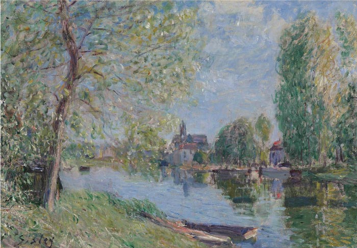 阿尔弗雷德·西斯利（Alfred Sisley）高清作品-春天的莫瑞庐安河 Le printemps a Moret sur Loing