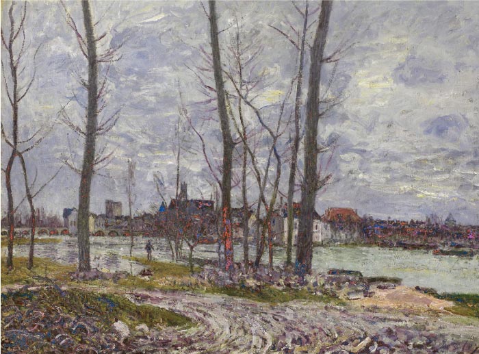 阿尔弗雷德·西斯利（Alfred Sisley）高清作品-卢旺河畔莫雷特的洪水
