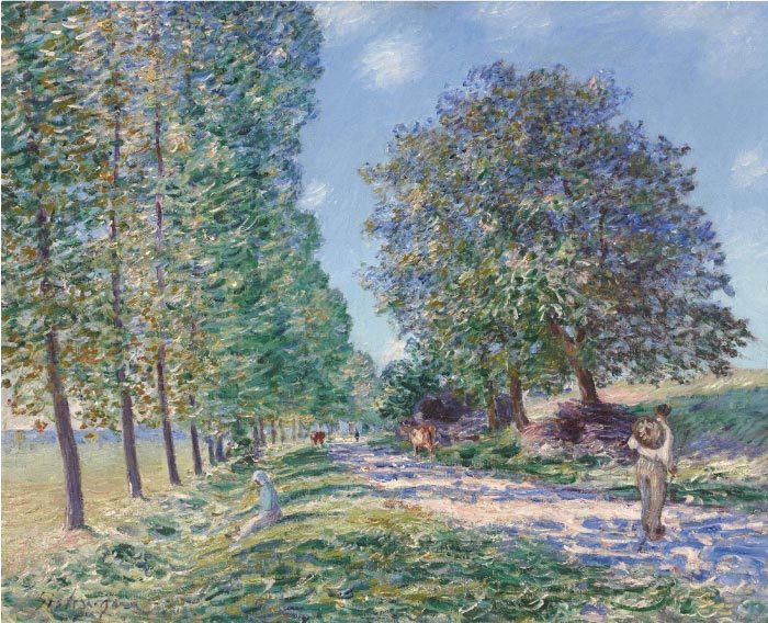 阿尔弗雷德·西斯利（Alfred Sisley）高清作品- 莫瑞庐安河边的杨树