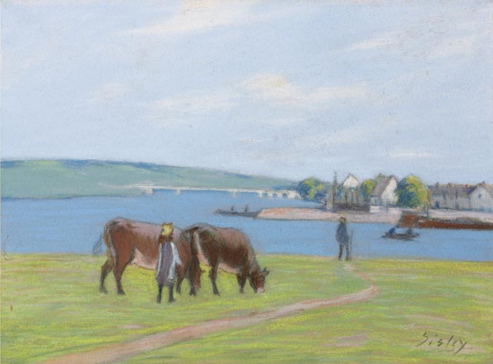 阿尔弗雷德·西斯利（Alfred Sisley）高清作品-圣玛姆斯塞纳河畔的奶牛